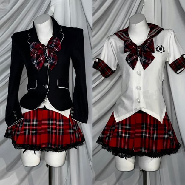 플레이보이 캐캐체세라깔 유일매물 레드체크 펑크프레피 코디세트 