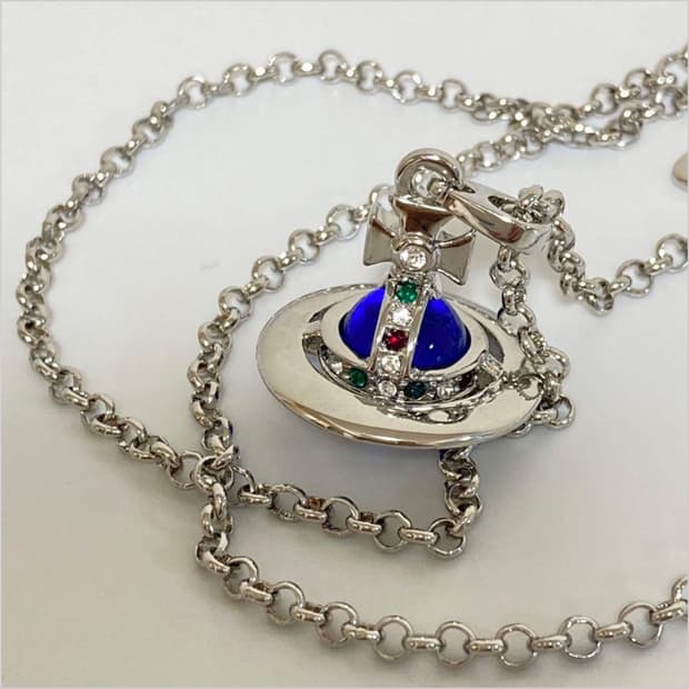 비비안웨스트우드 아카이브 블루크리스탈 3d orb 팬던트 목걸이