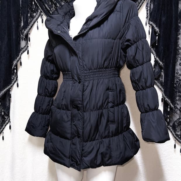 오네갸루 로맨틱고딕 고스펑크 페미닌 블랙 셔링 패딩 점퍼 핀터 시부야