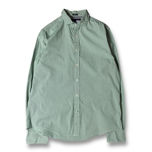 타미힐피거 그린 마이크로 패턴 긴팔 셔츠 커스텀핏 M