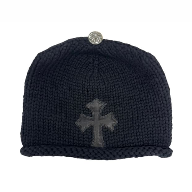 크롬하츠 캐시미어 크로스 레더 패치 비니