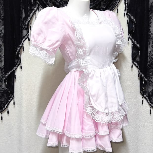 핑크 엔젤 로리타 메이드복 프릴레이스 양산형 드레스 원피스 코스튬 지하돌