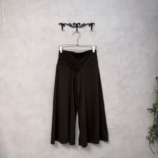 Khaki brown shirring wrap cotton pants
