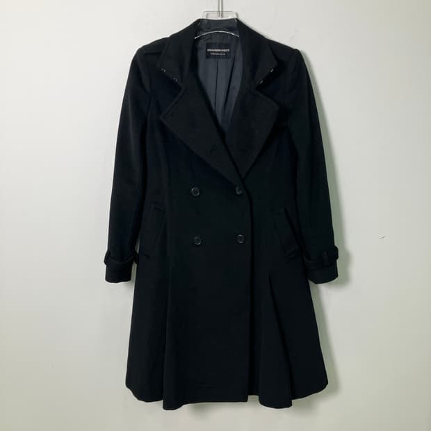 스트로베리 필드 앙고라 울 블렌드 더블 버튼 플레어 코트 