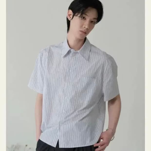 (최종가격) 웨이비니스 오리가미 스트라이프 하프 셔츠 오션 블루