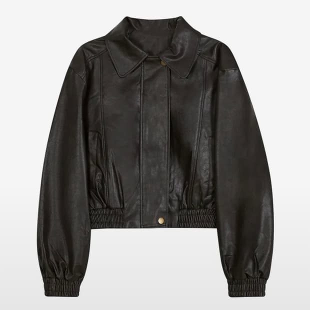 85-VIVAJ005 [비건레더] 빈티지 셰입 크롭 블루종 레더자켓 블랙