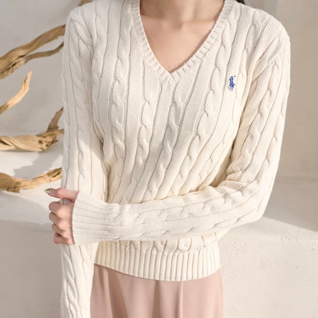 폴로 랄프로렌 브이넥 니트 화이트 