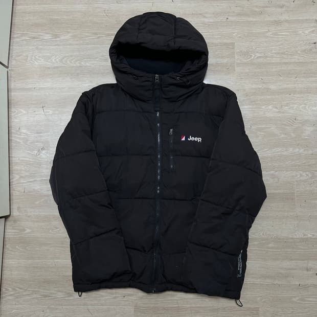 지프 Jeep 레터링 로고 후드 볼 타입 패딩 점퍼 [블랙] L/100