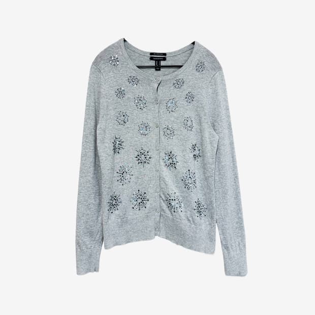Sequin Detail Cardigan - Melange Grey