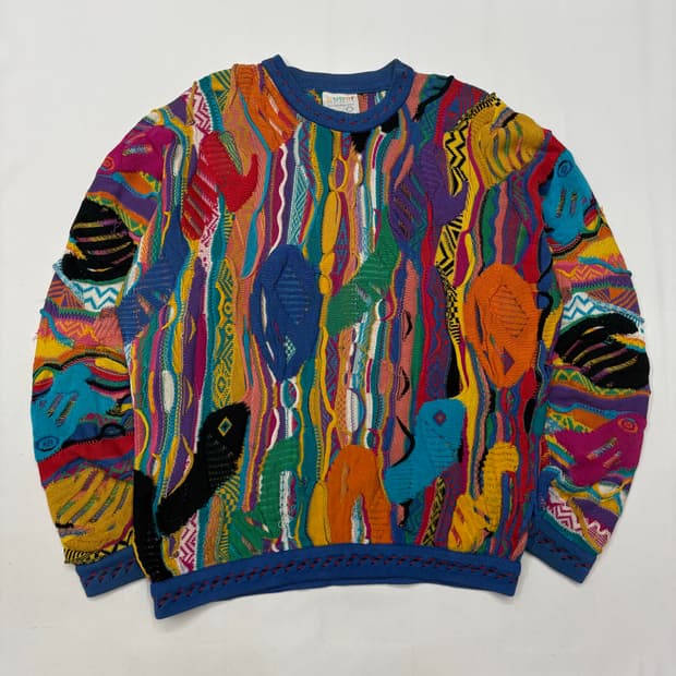 쿠지 COOGI 레인보우 입체 멀티 컬러 케이블 니트