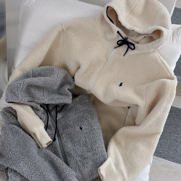 폴로 랄프로렌 아이보리 플리스 후드집업 