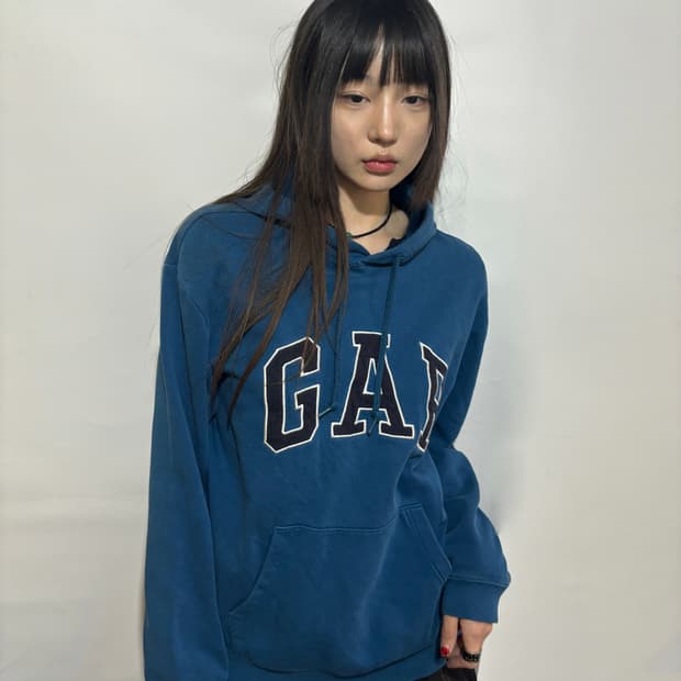 90s 블루 GAP 로고 후드