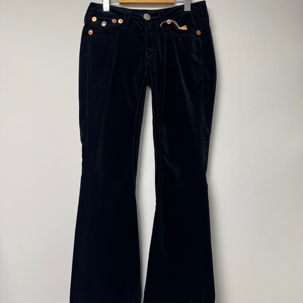 트루릴리전 트루릴리젼 y2k 로우라이즈 블랙 벨벳 부츠컷 팬츠 28