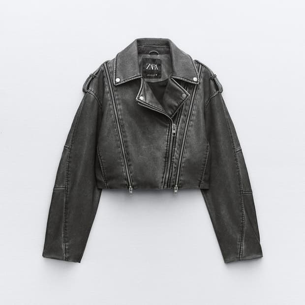 자라 빈티지 페이크 레더 바이커 점퍼 그레이