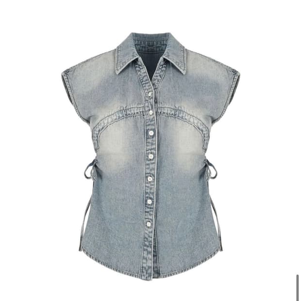 SALTY PEBBLE DENIM SHIRRING SHIRT