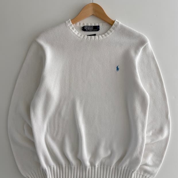 Polo 폴로 랄프로렌 화이트 코튼 라운드넥 니트