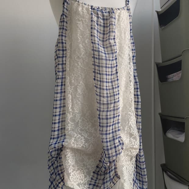 [빈티지] 체크 레이스 롱 원피스 레이어드 패치워크