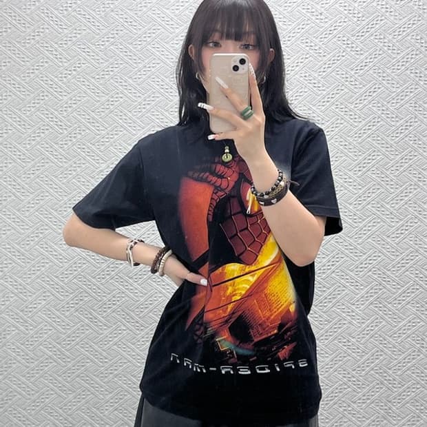 미첼 빈티지 스트릿 펑크 스파이더맨 반팔티 M C11003