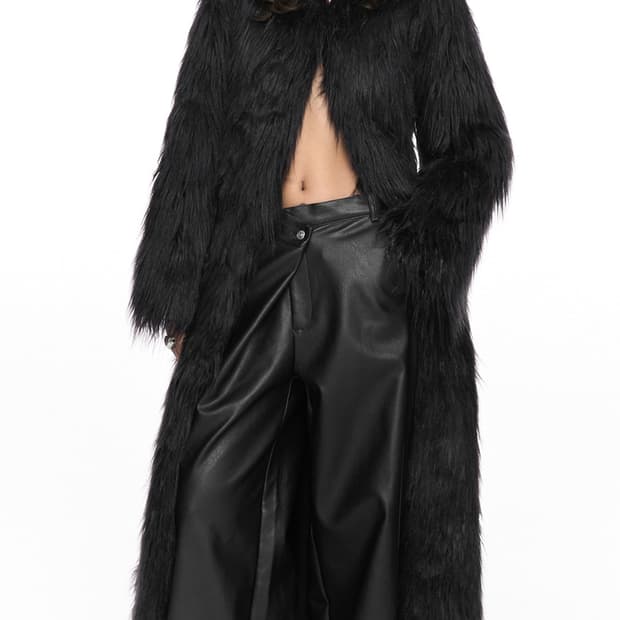  MAXI FAUX FUR COAT BLACK