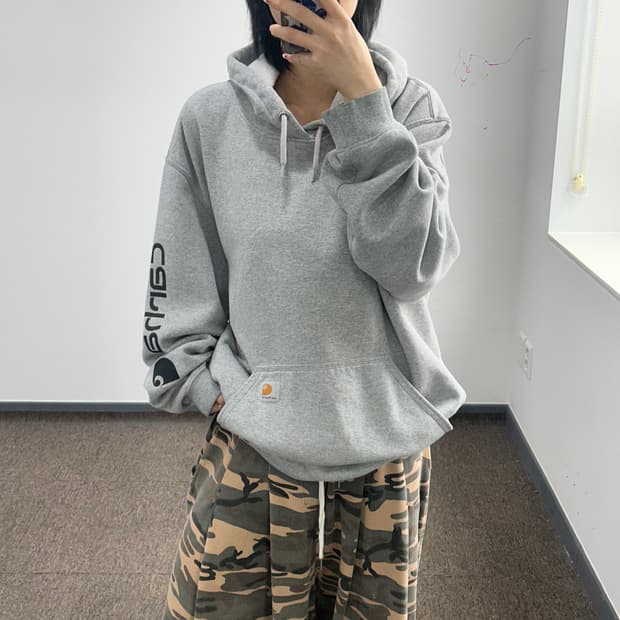 Carhartt 칼하트 사이드로고 그레이 후드티 