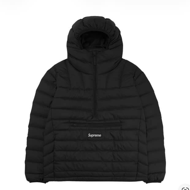 [S] 슈프림 마이크로 다운 하프 집 후드 풀오버 블랙 25FW