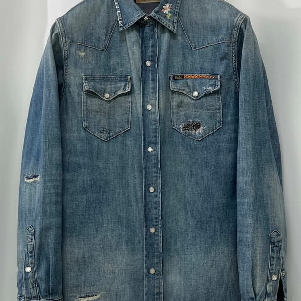 폴로 랄프로렌 콘초 플로워 엠브로이더 리페어 사우스 웨스턴 데님 셔츠