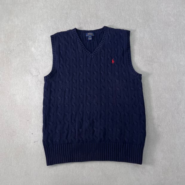 95 폴로랄프로렌 꽈배기 네이비 니트 조끼