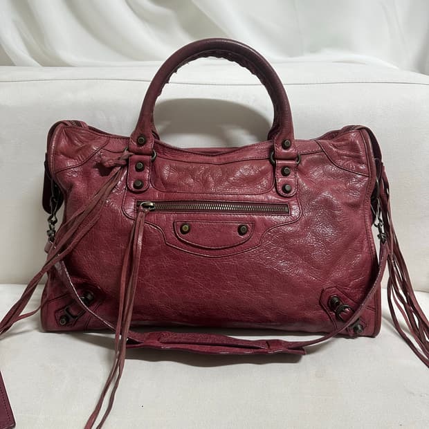 [A 정품] 발렌시아가 시티 모터백 미디움 버건디