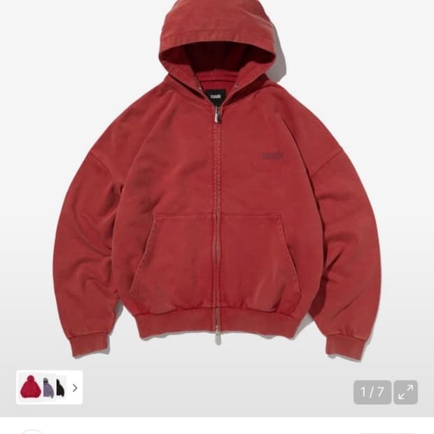 스웨이드 후드집업 cropped washed hood zip up red