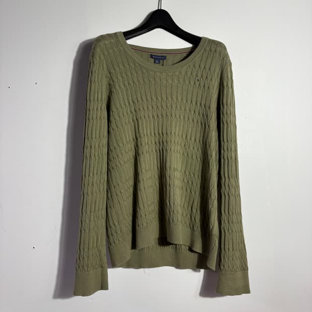 타미힐피거 카키 케이블 니트 스웨터 (무료배송)