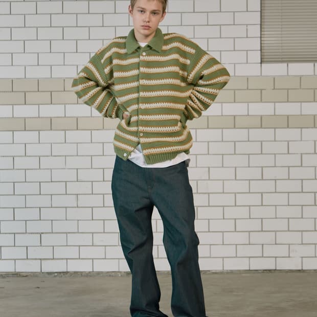 STU 울 카라 스트라이프 가디건 올리브그린 M 새상품 팝니다.