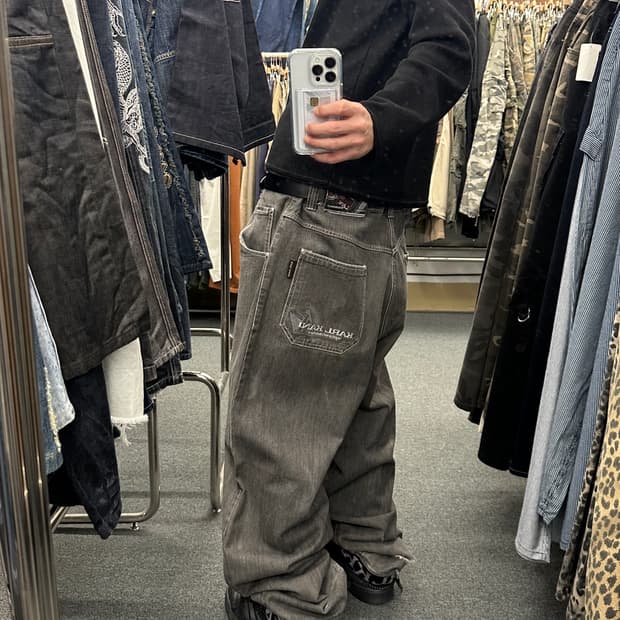 36) 칼카니 올드스쿨 y2k 와이드 흑청 데님팬츠