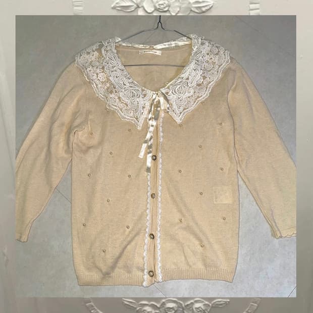 axes femme 엑시즈팜 레이스 카라 7부 가디건 모리걸 페어리