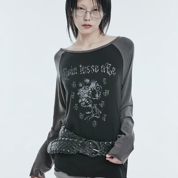 시어 라글란 롱슬리브 탑 BLACK CHARCOAL