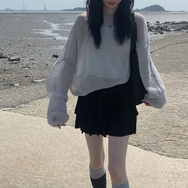 애니원모어 여름 시스루 니트 그레이