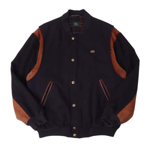 라코스테 레더 울 바시티 자켓