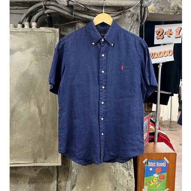 폴로 랄프로렌 린넨 반팔 셔츠 네이비 M  #csz3849