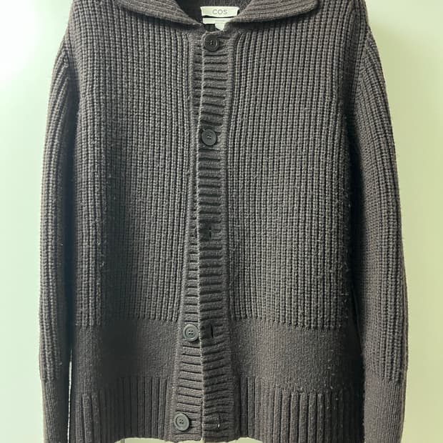 코스 리브드 니트 울 가디건 브라운 s