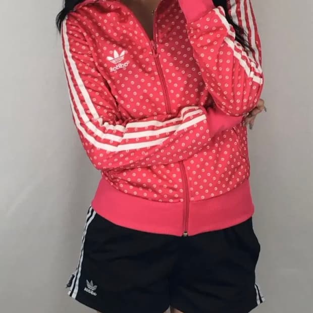 아디다스 파이어버드 빅로고 입술 트랙탑 핑크