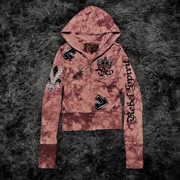 Rebel Spirit 플뢰르 드 리스 프린팅 레드 타이다이 후드집업