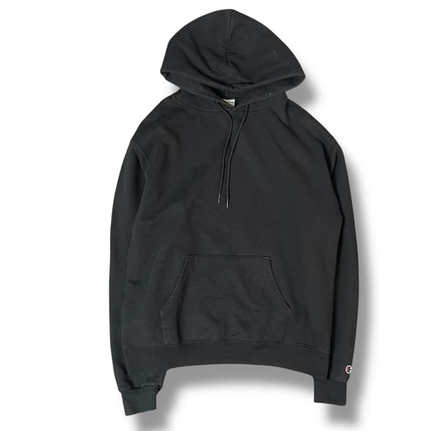 챔피온 에코 어센틱 블랙 코튼 혼방 후드티 M