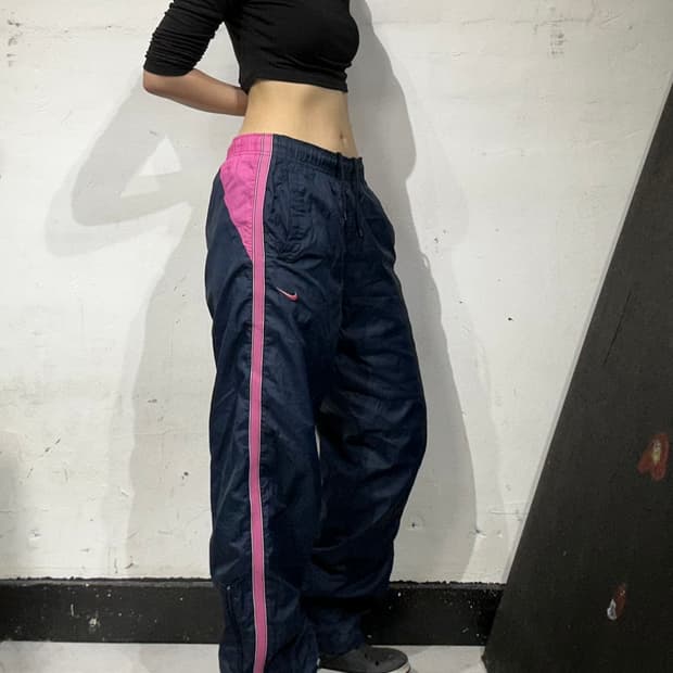 나이키 와이드 네이비 핑크 사이드 라인 추리닝 바지 트레이닝 팬츠 S