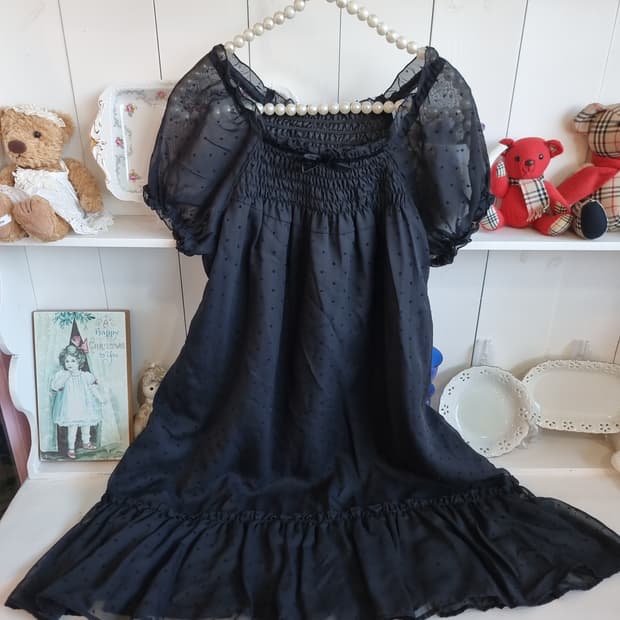 블랙 도트 쉬폰 원피스