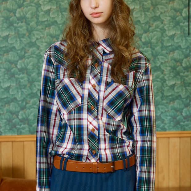 헤레틱 웨스턴 체크 셔츠 퍼플