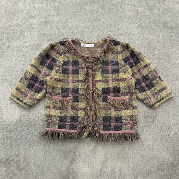 M 자라 체크 트위드 자켓
