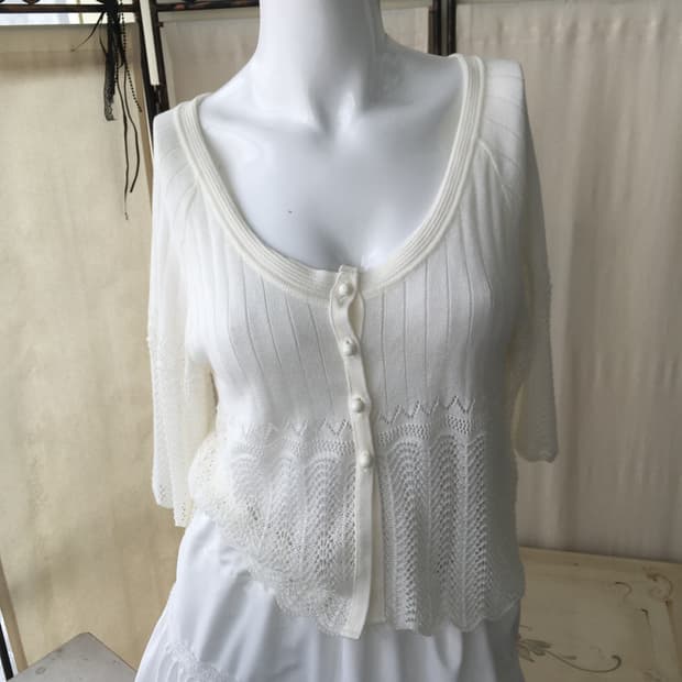 ivory stripe mesh knit cardigan