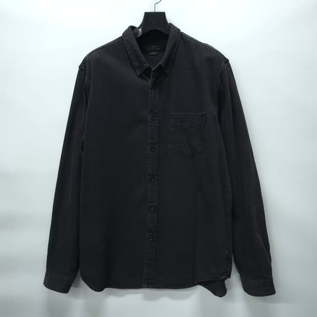 ​자라 남성 블랙 워싱 데님 셔츠 (105)