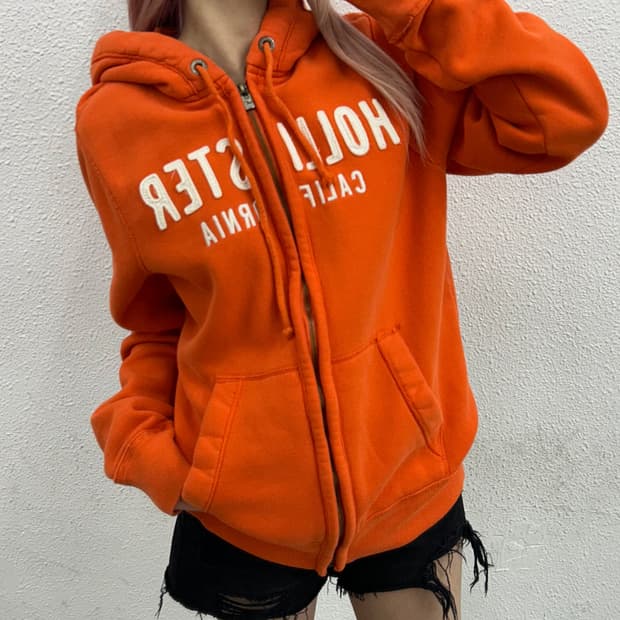 홀리스터 로고 오렌지 후드집업 L