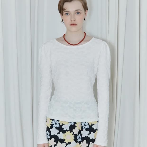 시눈 jacquard puff sleeve 티셔츠
