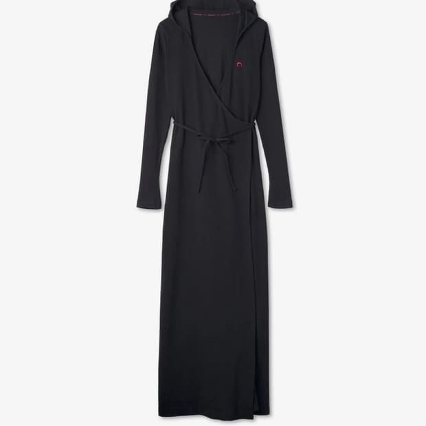 마린세르의 블랙 후드 랩 원피스 겸 가디건